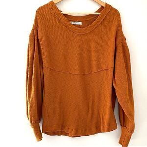 We the Free Waffle Thermal Rust Orange Pleated XS